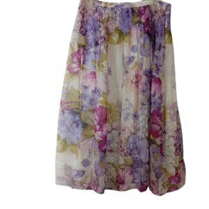 Trevan Womens A Line Midi Skirt Purple Floral Silk and Linen 8
